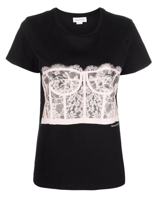 T-shirt corsetto in pizzo di Alexander McQueen in Black