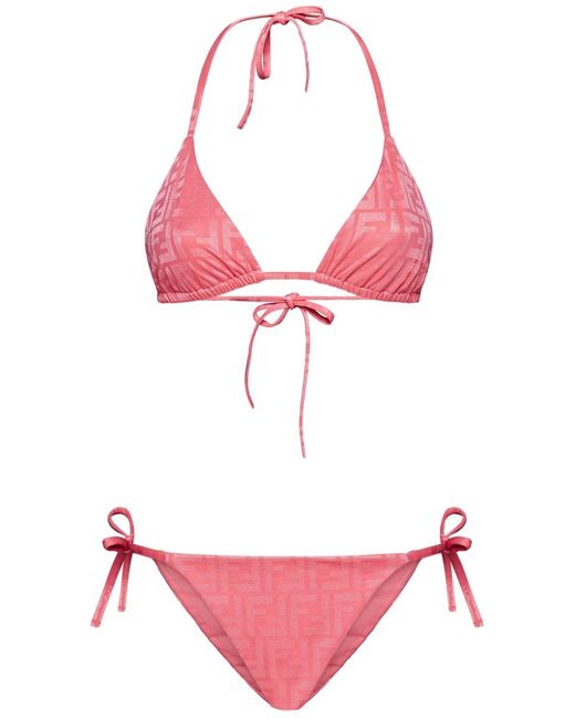 Fendi Pink Ff Motif Triangle Bikini