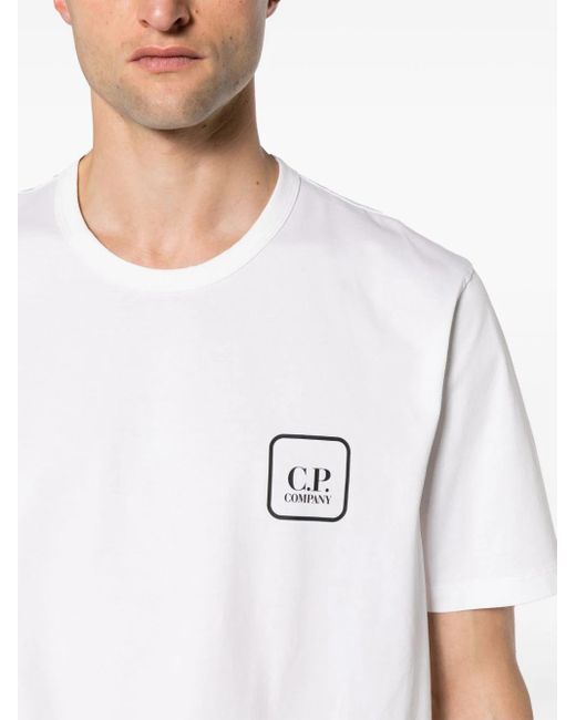 C P Company White Metropolis Series Mercerized Jersey Logo Graphic T-shirt for men