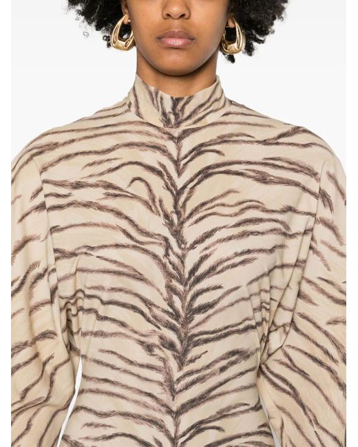 Stella McCartney Natural Tiger-print Long-sleeve Maxi Dress