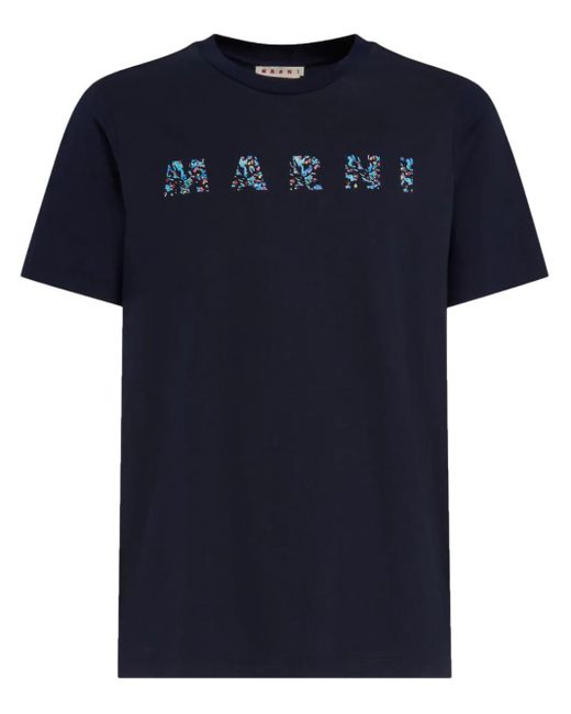 Marni Blue Cotton T-Shirt With Logo for men