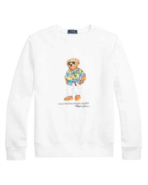 Polo Ralph Lauren White Teddy Bear Print Sweatshirt for men