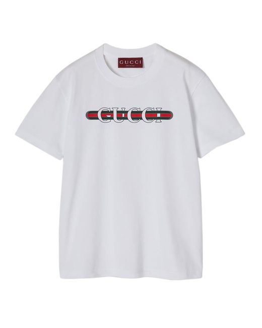 Gucci White T-shirt In Jersey Di Cotone Stampato