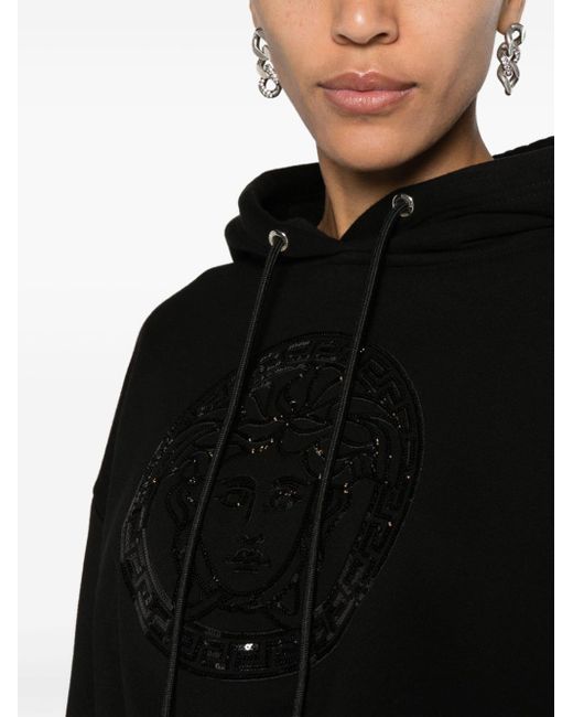 Versace Black Medusa Head-embellished Cropped Hoodie