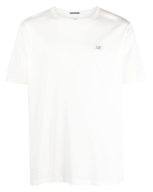 C P Company White Logo-Patch Short-Sleeves Cotton T-Shirt for men