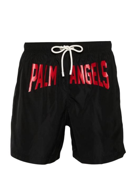 Palm Angels Black Pa City Swimsuit With Print for men