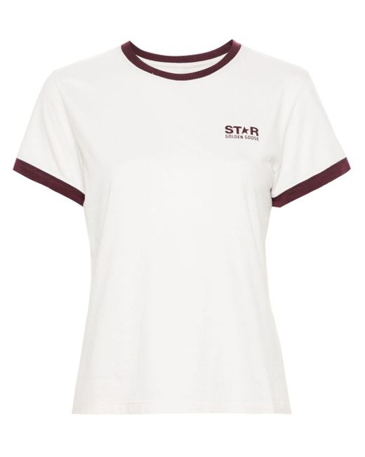 T-shirt bianca/bordeaux in cotone con logo di Golden Goose Deluxe Brand in White