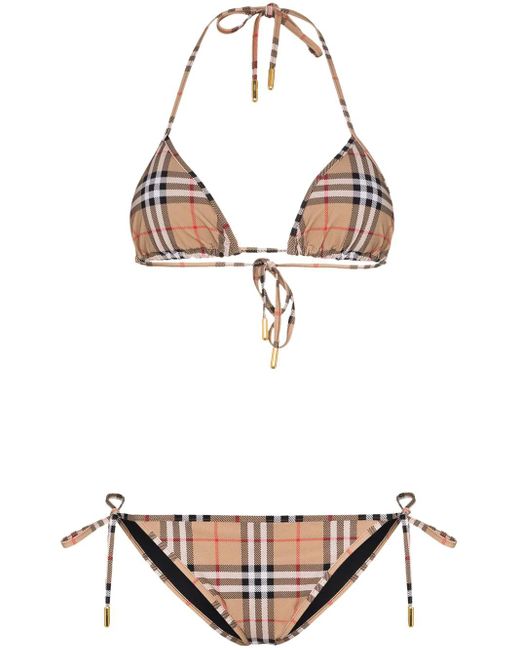 Burberry White Check Motif Triangle Bikini Set