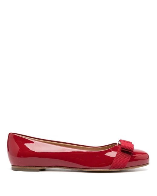 Ferragamo Red Varina Flat Ballerina Shoes
