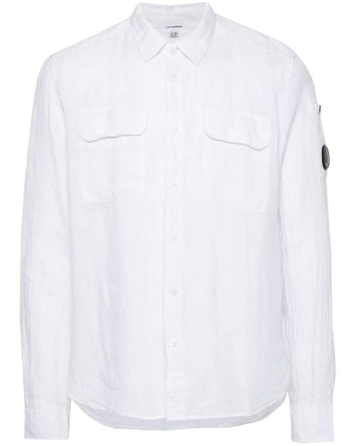 C P Company White Lens-detail Linen Shorts for men