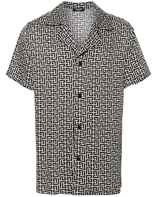 Balmain Black Short-Sleeved Shirt With Print for men