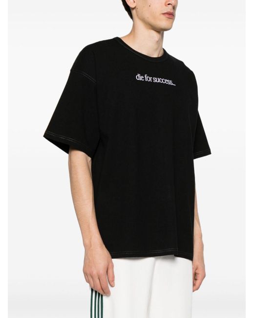 DIESEL Black Embroidered-slogan Cotton T-shirt for men