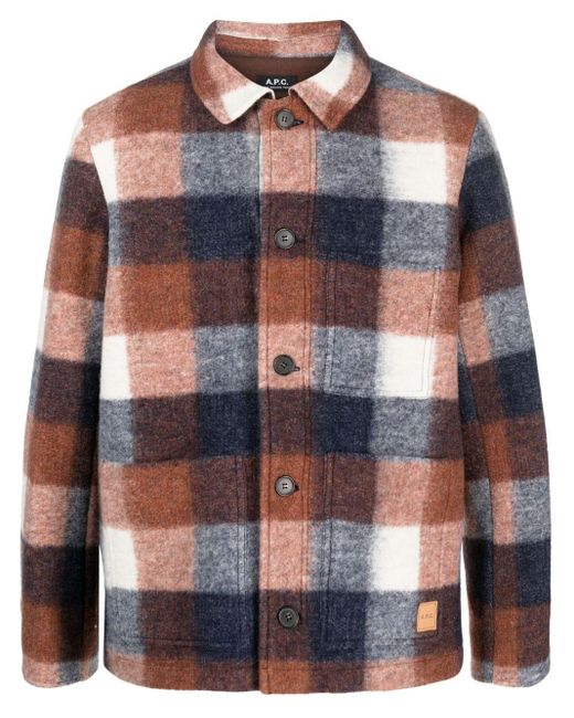 A.P.C. Blue Checked Button-up Coat for men