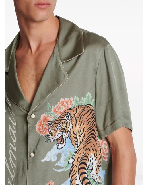 Camicia con stampa tigre di Balmain in Green da Uomo