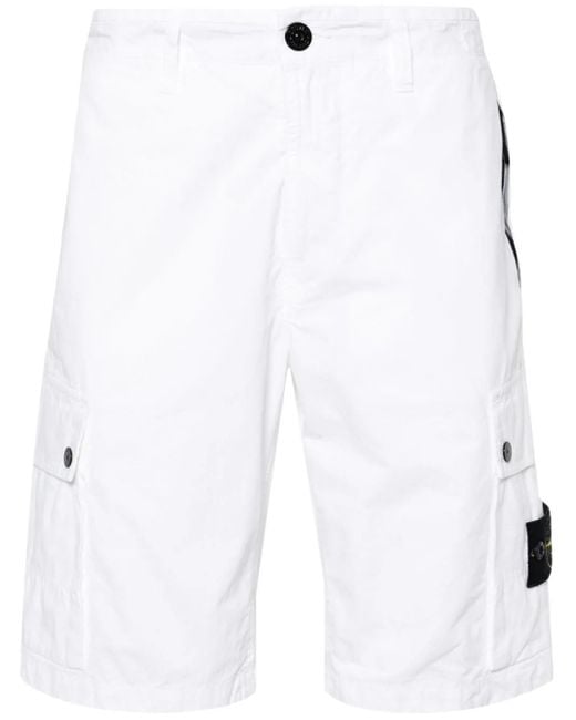 Stone Island White Slim Fit Cargo Shorts ‘Old’ Treatment for men