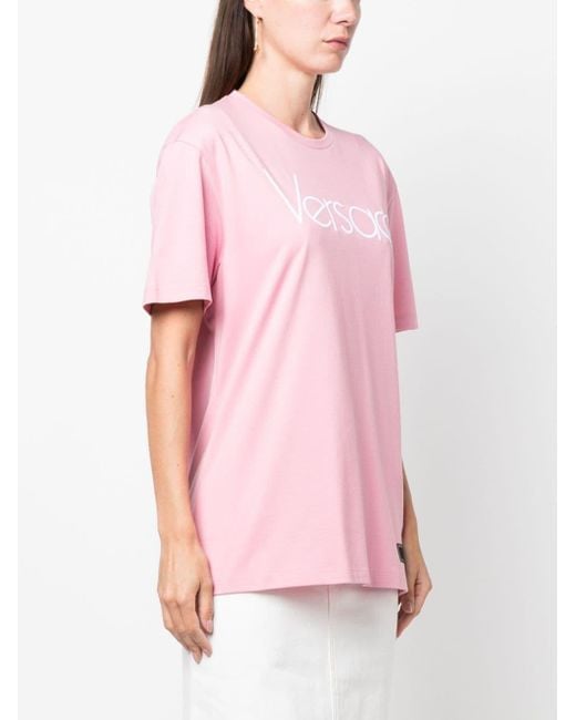 Versace Pink Logo-embroidered Cotton T-shirt