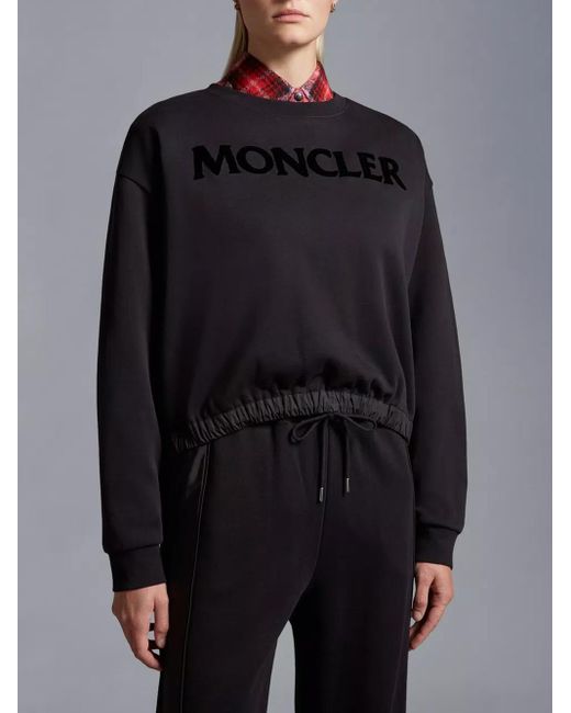 Moncler Felpa Con Logo Floccato in Black Lyst UK
