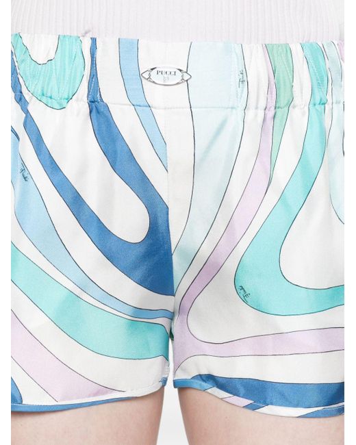 Emilio Pucci Blue Marmo-print Silk Shorts