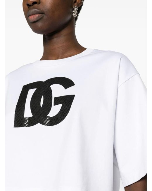Dolce & Gabbana White Logo Cotton Cropped T-Shirt