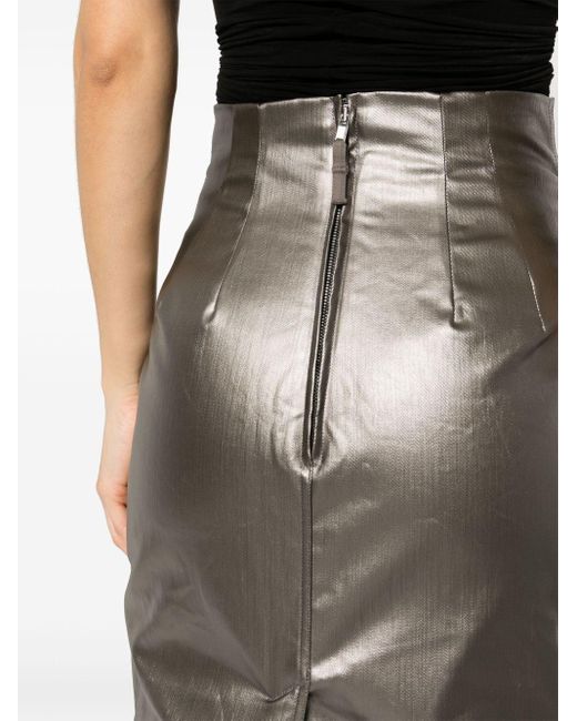 Rick Owens Gray Dirt Pillar Coated-denim Skirt