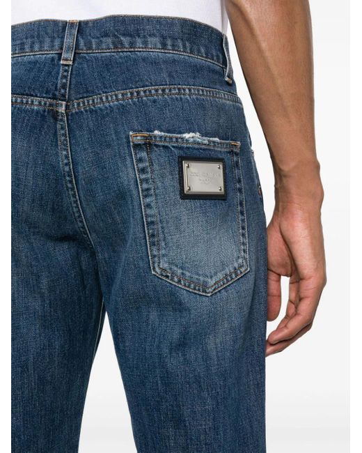 Dolce & Gabbana Blue Straight Jeans With A Worn Effect for men