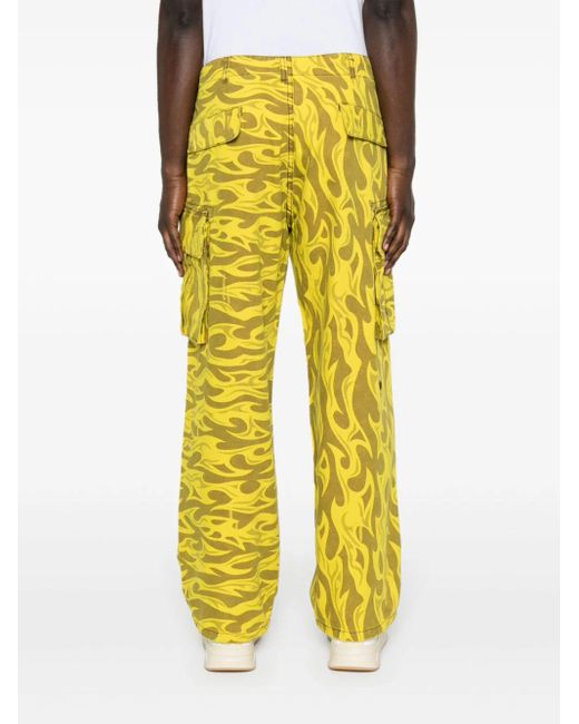 ERL Yellow Pantaloni Cargo Stampati Con Fiamme Gialle for men