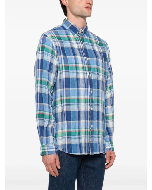 Polo Ralph Lauren Blue Plaided Linen Shirt for men