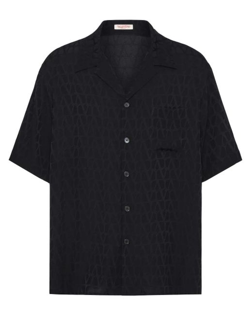 Camicia da bowling in seta con motivo toile iconographe di Valentino Garavani in Black da Uomo
