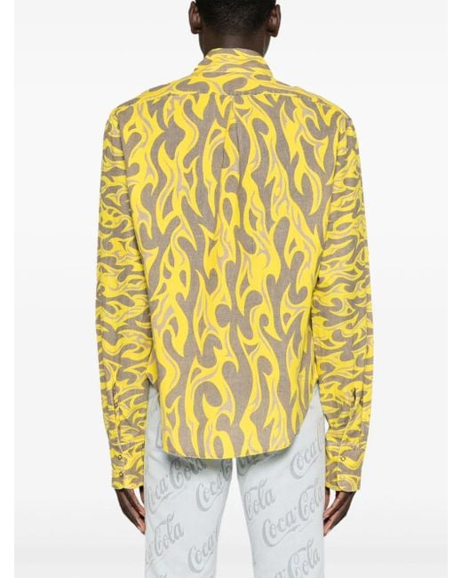 Camicia con stampa di ERL in Yellow da Uomo