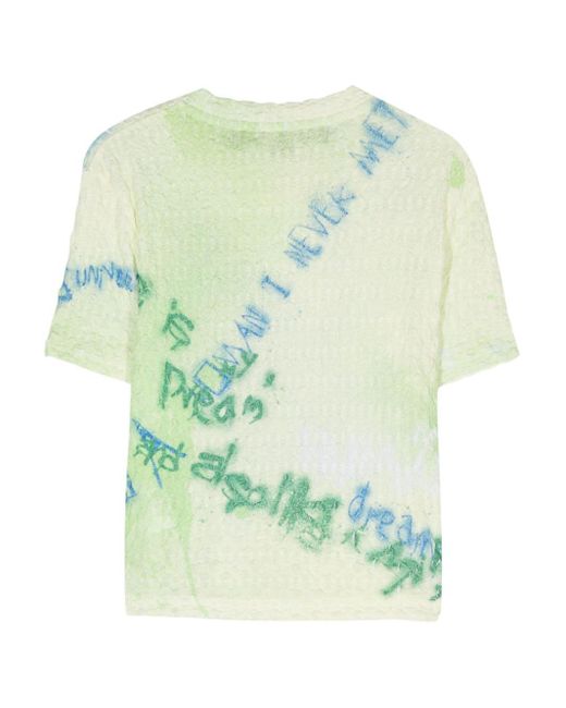 ANDERSSON BELL Blue Jenny Sprayed-effect Cropped T-shirt