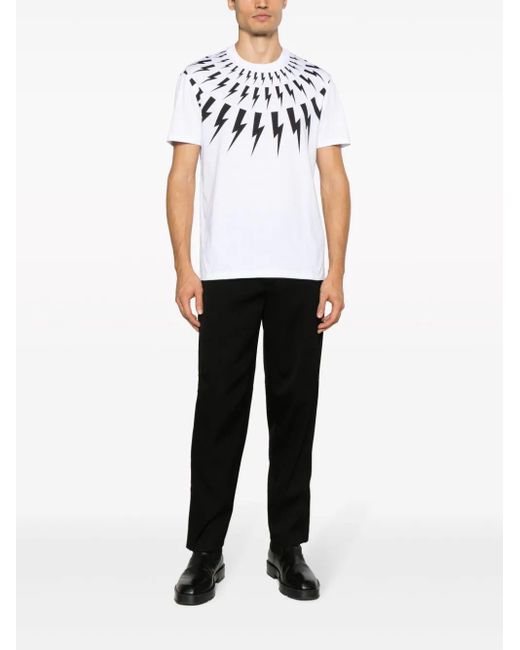 Neil Barrett White Thunderbolt-print Cotton T-shirt for men