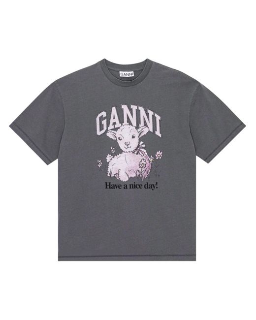 T-shirt con stampa grafica di Ganni in Gray