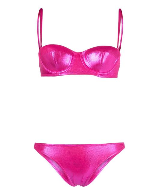 Dolce & Gabbana Pink Logo-plaque Bikini