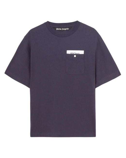 Palm Angels Blue Sartorial Tape Cotton T-shirt for men