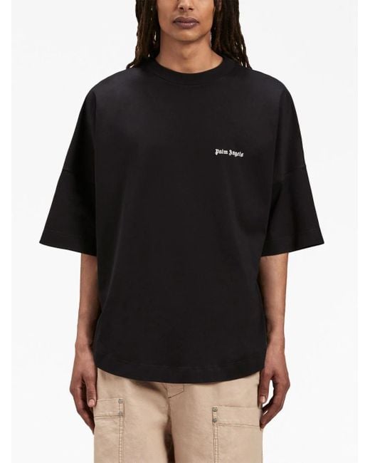 T-Shirt Girocollo Con Ricamo di Palm Angels in Black da Uomo