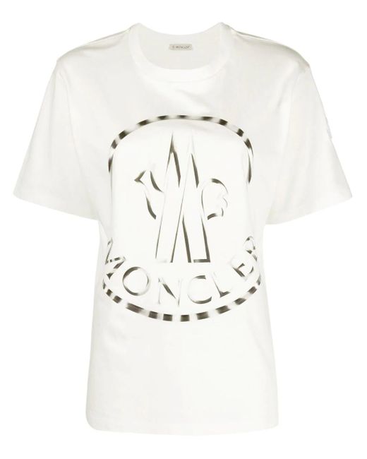 Moncler Natural Bi-colour Logo-print T-shirt
