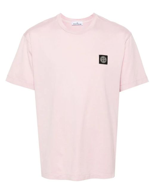 T-shirt con logo di Stone Island in Pink da Uomo