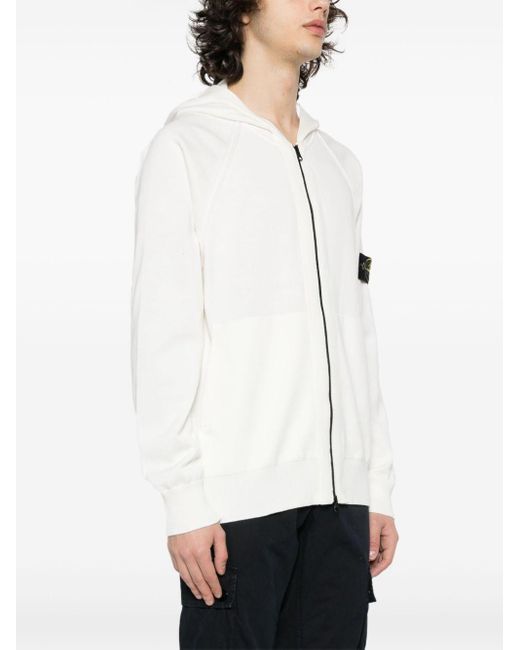 Stone Island White Compass Cotton Zip-up Hoodie for men