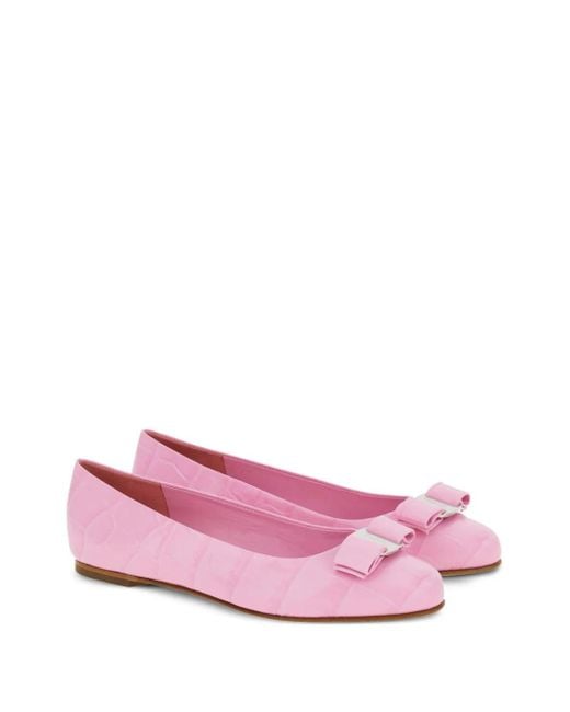 Ferragamo Pink Vara Bow-detail Ballerina Shoes
