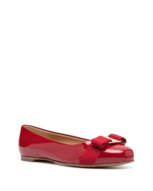 Ferragamo Red Varina Flat Ballerina Shoes
