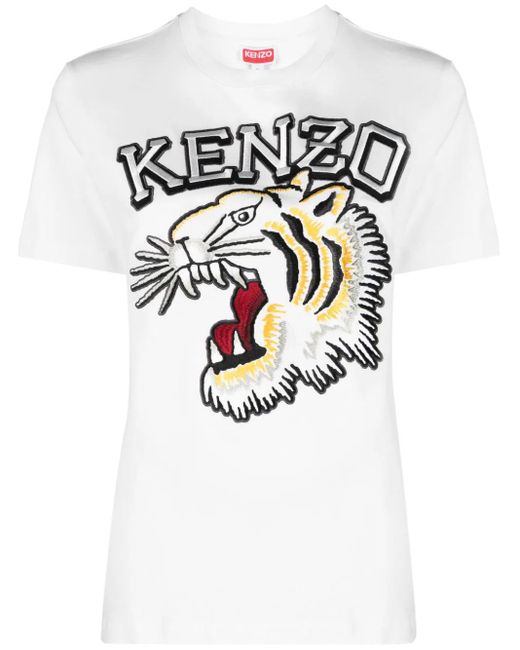 KENZO White T-shirt Ricamata Tiger Varsity