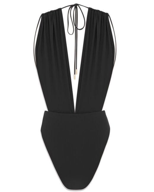 Saint Laurent Black Costume Da Bagno A Schiena Nuda Con Scollatura