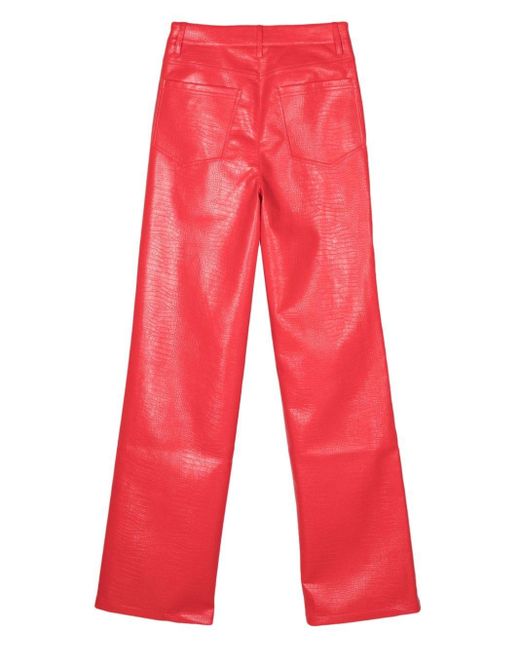 ROTATE BIRGER CHRISTENSEN Red Faux-leather Straight-leg Trousers