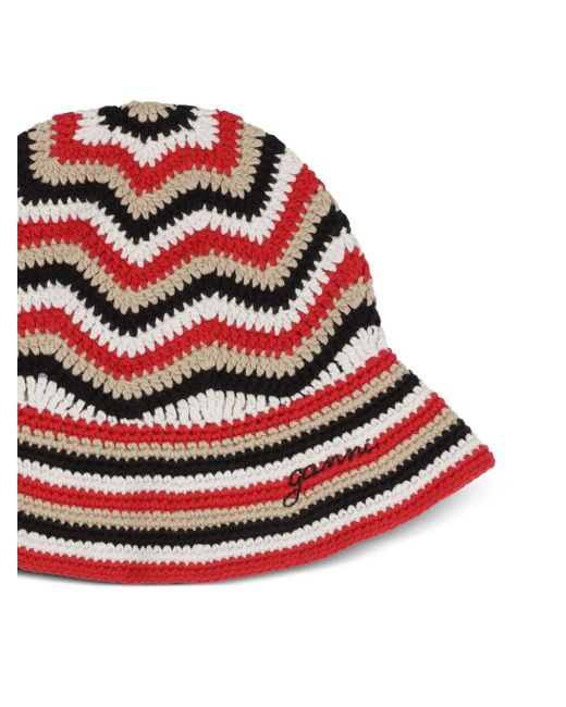 Ganni Red Organic-cotton Crochet Bucket Hat