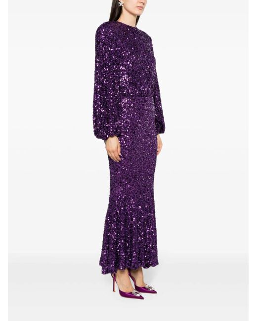 ROTATE BIRGER CHRISTENSEN Purple Sequinned-tulle Maxi Dress
