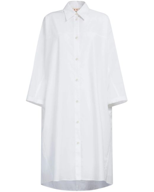 Marni White Long-sleeved Cotton Shirtdress