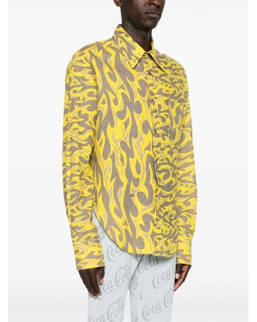 ERL Yellow Flame-print Canvas Shirt for men