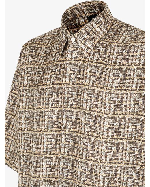 Fendi Brown Camicia In Seta Ff Beige for men