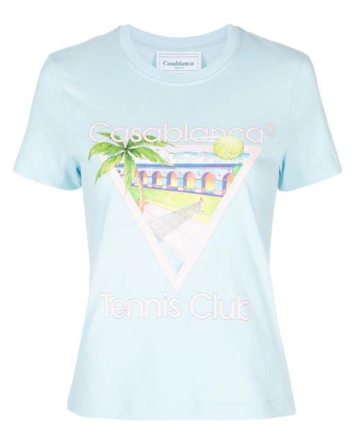 Casablancabrand Blue Tennis Club-print Cotton T-shirt