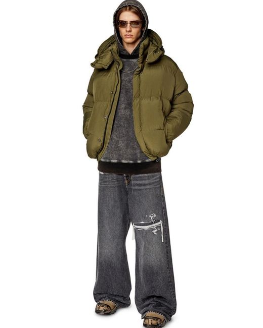 DIESEL Black W-rolfys-fd Puffer Jacket With Detachable Hood for men